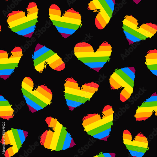 seamless lgbt hearts pattern. LGBT heart on a black background