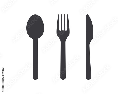 knife, fork and spoon icon on white background. Vector illustration