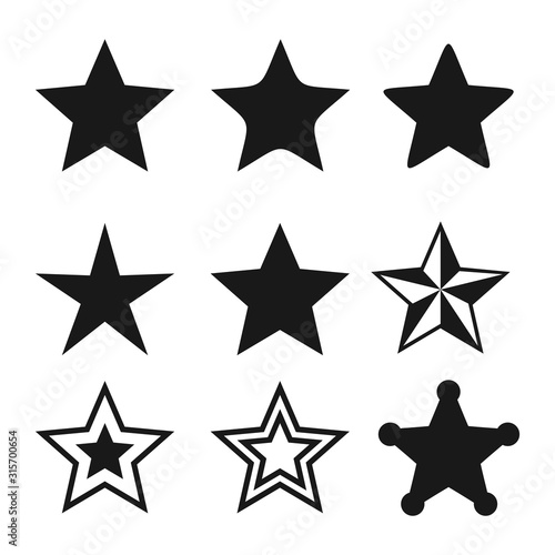 Star vector icons isolated on white background.