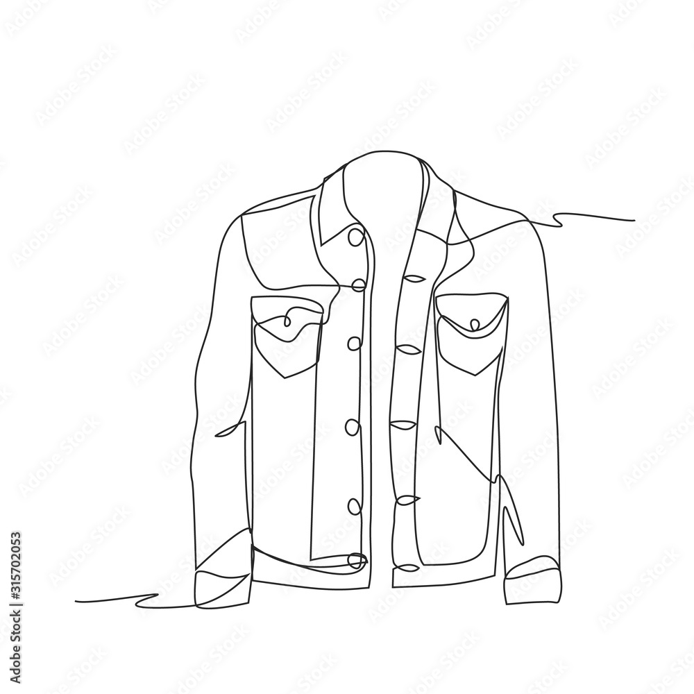 Denim jacket one line drawing on white isolated background Stock Vector