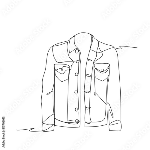 Denim jacket one line drawing on white isolated background