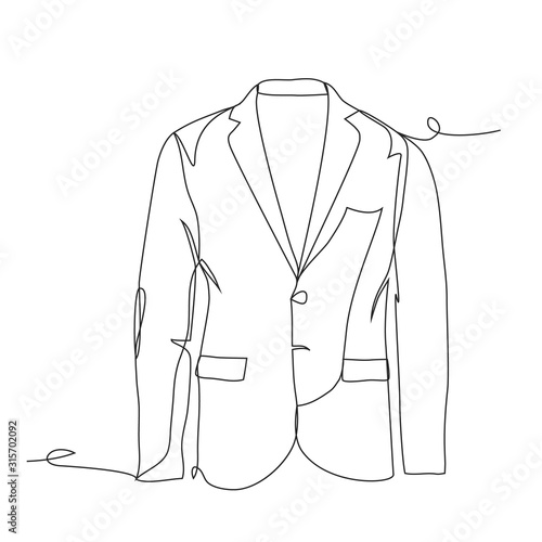 Jacket one line drawing on white isolated background 