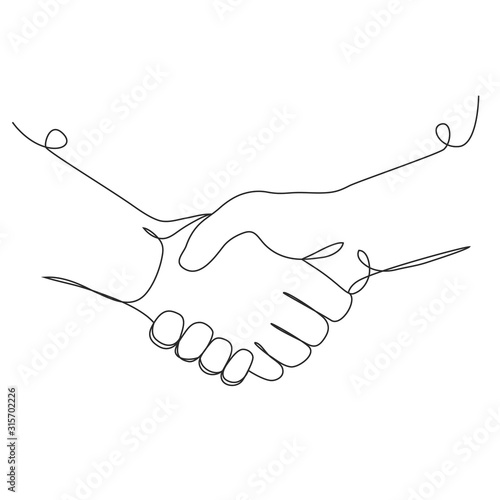 Handshake one line drawing on white isolated background
