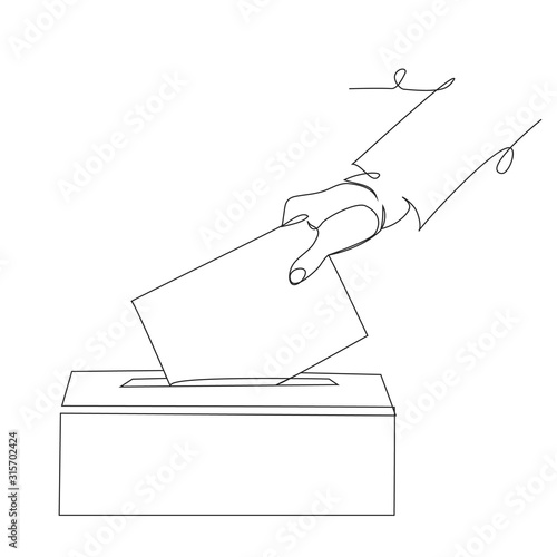 Voting in elections one line drawing on white isolated background