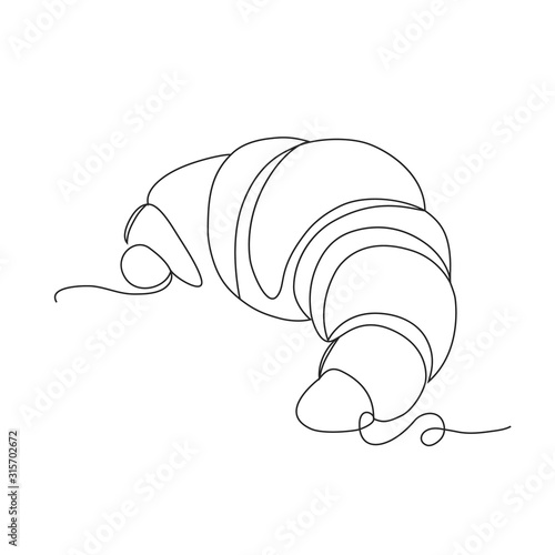 Croissant icon badge bakery one line drawing on white isolated background