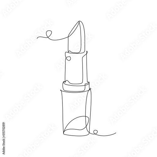 Lipstick one line drawing on white isolated background