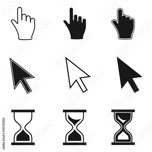 Pixel cursors icons. Pixel arrow cursor Icon isolated on white background. Vector illustration.