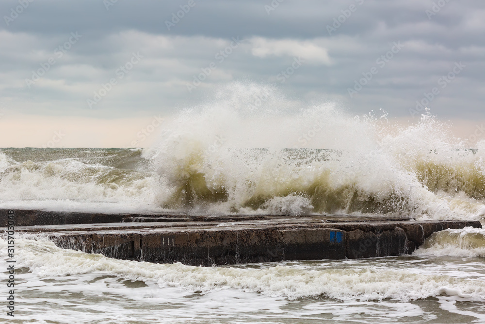 Nature's Fury: Stormy Waves on Odessa City Beach