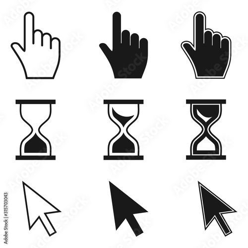 Pixel cursors icons. Pixel arrow cursor Icon isolated on white background. Vector illustration.