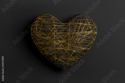 Background on Valentine s day of the volumetric heart woven from many thin shiny metal threads. Stock 3D illustration  3D render