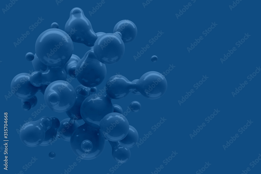 Abstract three-dimensional background of many flying blue droplets of viscous liquid on a blue background. 3D illustration, 3D render. Stock illustration Abstract three-dimensional background of many flying blue droplets of viscous liquid on a blue background. 3D illustration, 3D render. Stock illustration