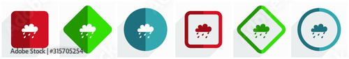 Rain icon set, flat design vector illustration in 6 options for webdesign and mobile applications in eps 10