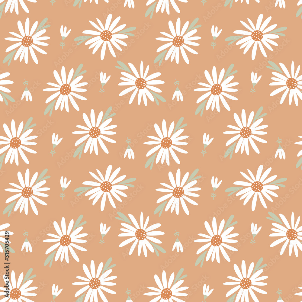 white daisy flowers pattern on beige background white daisy flowers pattern on beige background