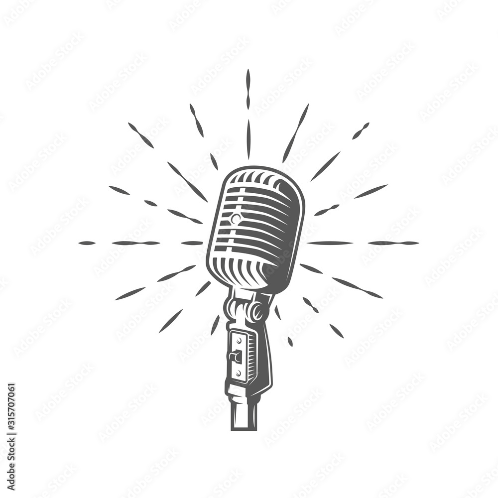 Microphone is depicted on a background of firework Microphone is depicted on a background of firework