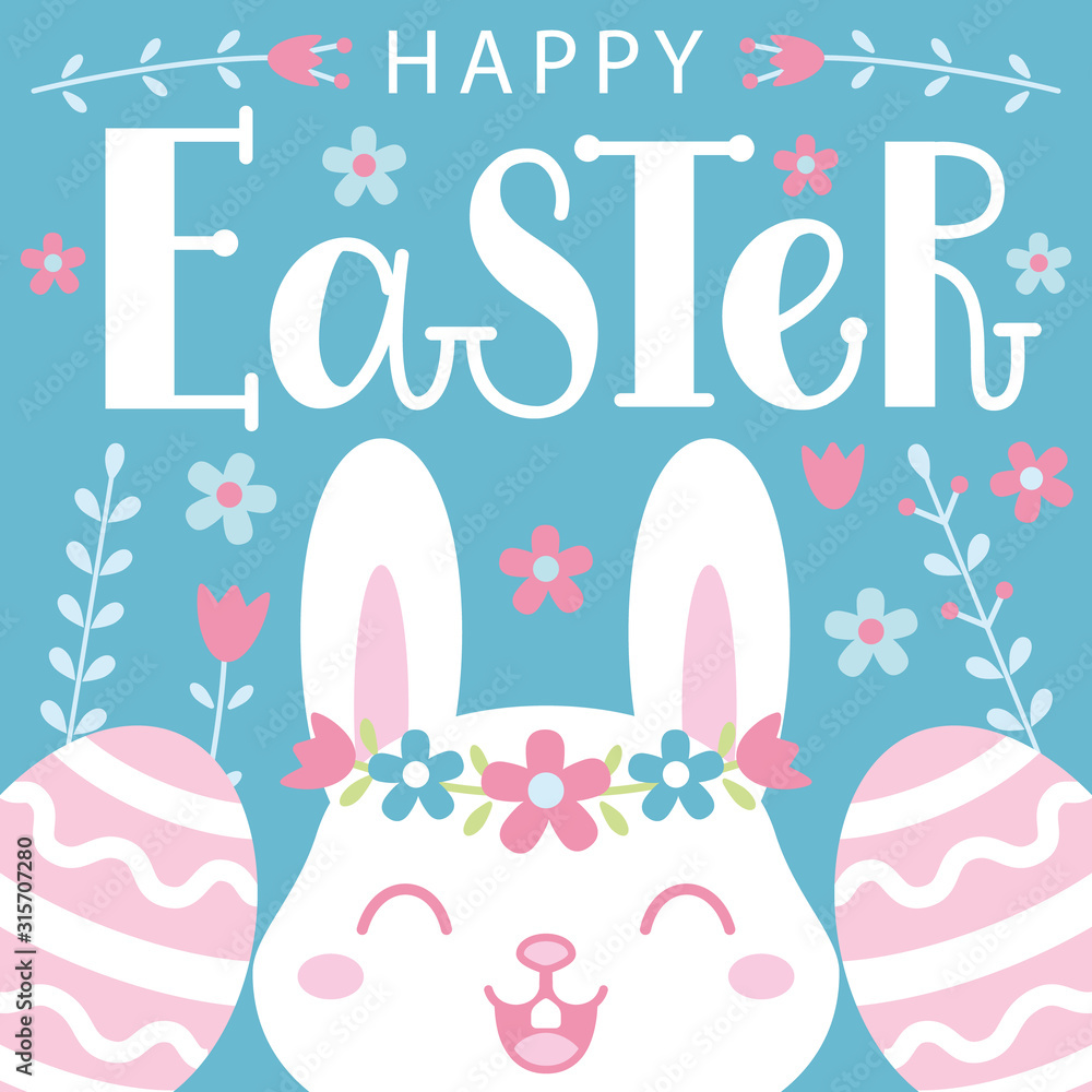 Easter card with a cute bunny and lettering.