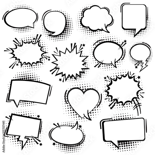 Set comic book text speech bubble in pop art style. Vector illustration