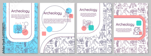 Archeology brochure template. Paleontology and history. Flyer, booklet, leaflet print, cover design with linear icons. Vector page layouts for magazines, annual reports, advertising posters
