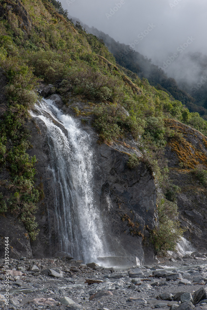 Franz Josef Glacier New Zealand. Mountains. Waterfall