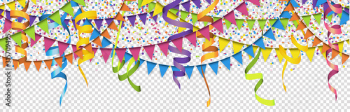 seamless colored confetti, streamers and garlands background