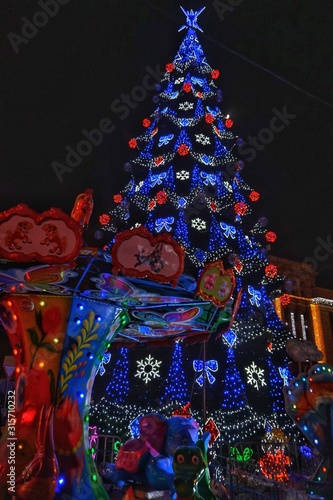  Beautiful New Year tree in the city center. Dnieper. Ukraine.