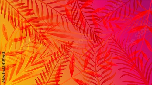 Abstract palm summer vibrant gradient background vector graphic illustration. Futuristic neon backdrop with different trees branch bright design. Tropical and vacation concept