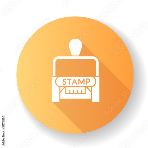 Stamp orange flat design long shadow glyph icon. Apostille and legalization. Legal paper. Notarization. Authentification. Validation, confirmation. Notary services. Silhouette RGB color illustration