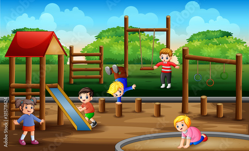 Happy kids playing in playground scene