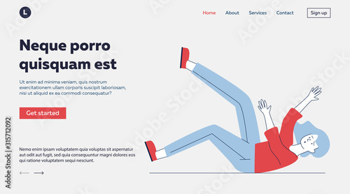 Unhappy woman falling on back. Clumsy lying slipping on wet floor flat vector illustration. Risk, injury, accident concept for banner, website design or landing web page