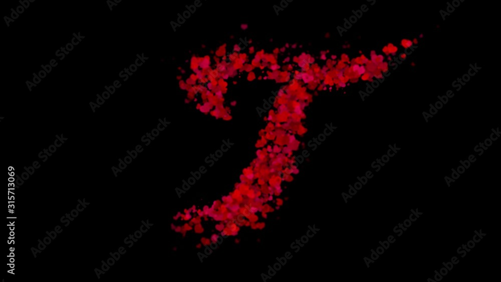 Letter T uppercase made from red hearts reveals in center and fades away with wind. Letter T uppercase made from red hearts reveals in center and fades away with wind.