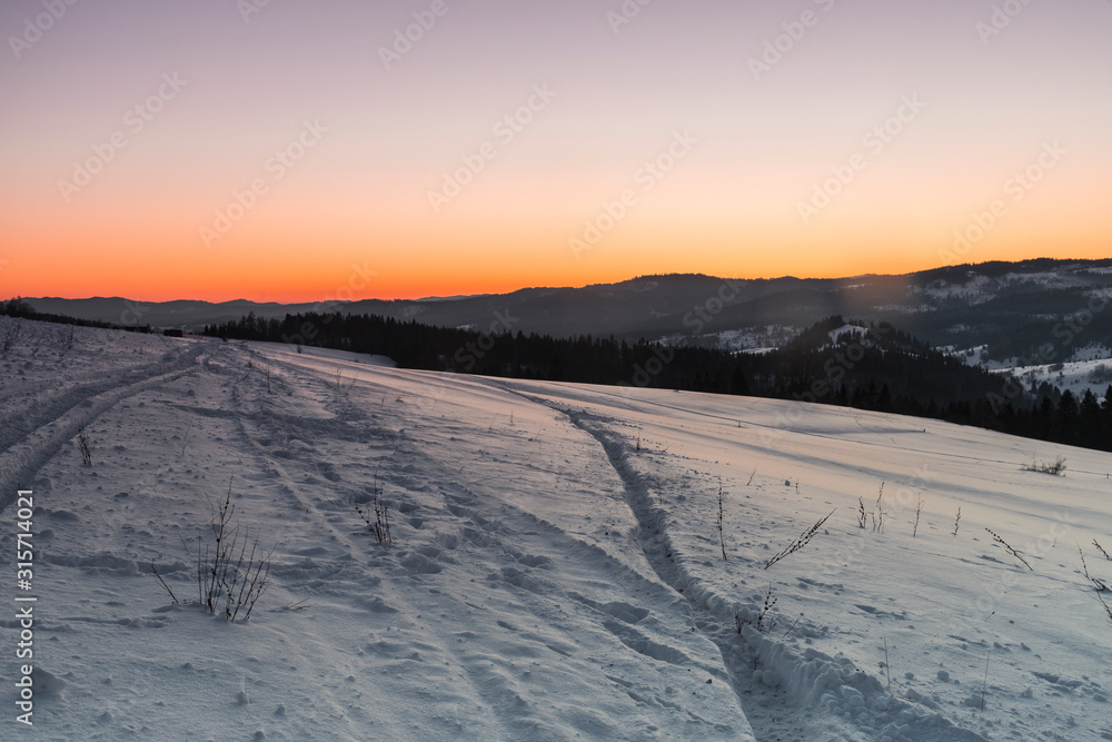 Views on Tatra Mountain in winter scenery from Bukowina Tatrzanska.