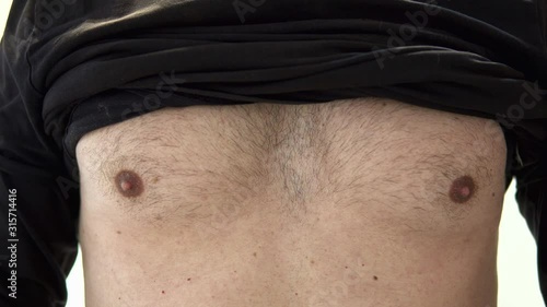 chest of caucasian man breathing