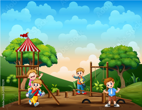 Cartoon children in the playground