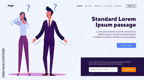 Business people having troubles at work. Office staff having misunderstanding flat vector illustration. Business trouble, mistake, question concept for banner, website design or landing web page
