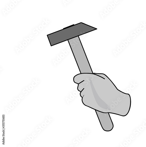hand holds a hammer. flat design. vector illustration.