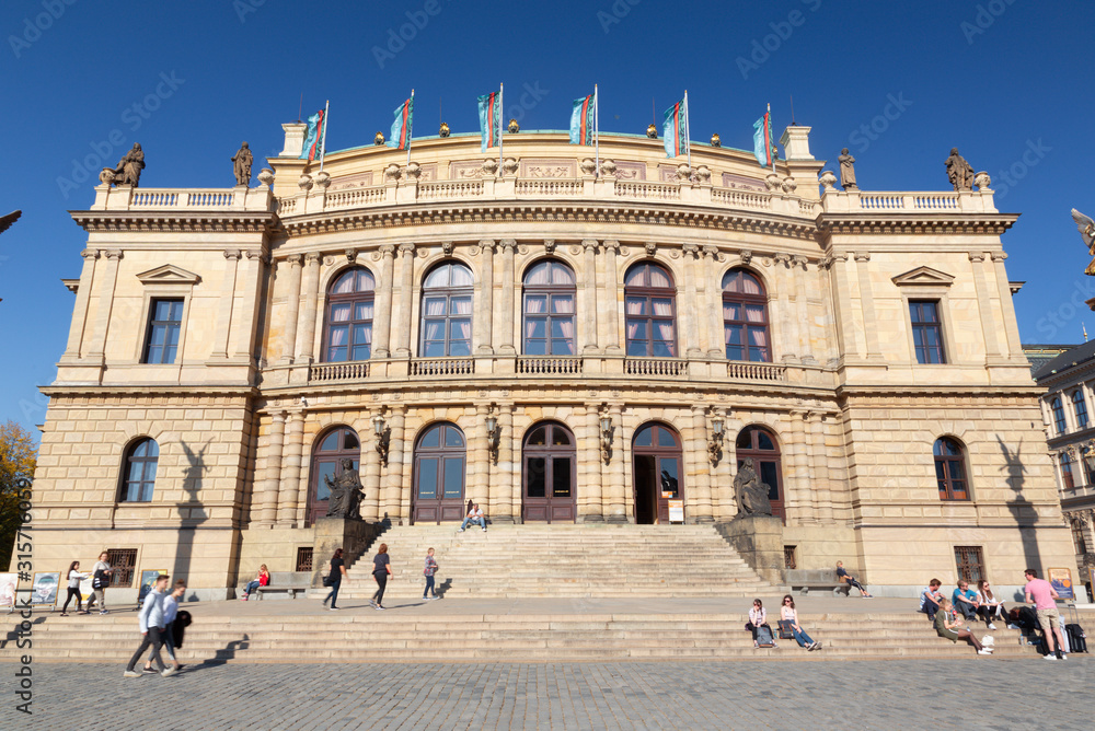 PRAGUE, CZECH REPUBLIC - OCTOBER 14, 2018: The facade of Rudolfinum Concert Hall.
