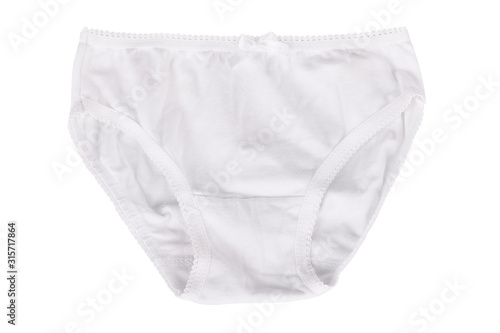 Female cotton panties isolated on a white background. Girl's white underwear isolated on white