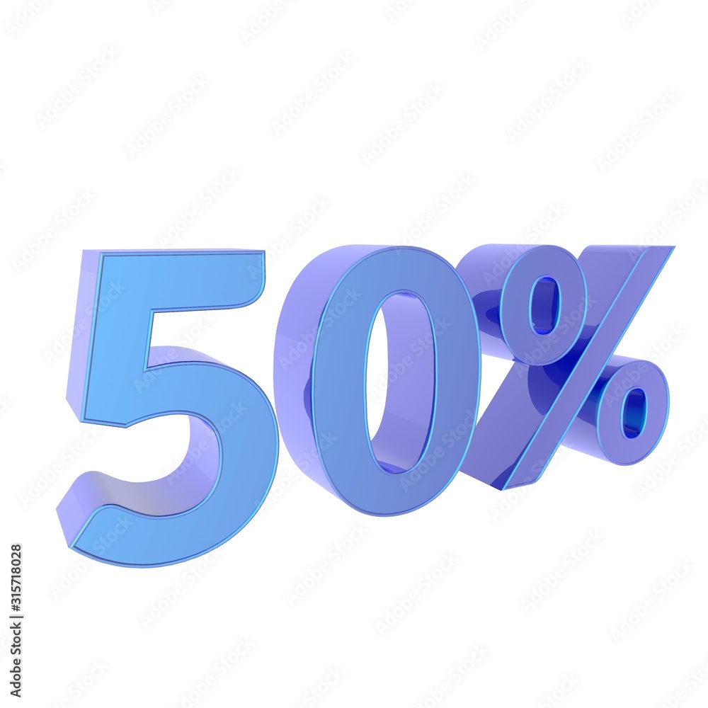 50% percent off. Discount . 3d blue text on a white background 3d rendering 50% percent off. Discount . 3d blue text on a white background 3d rendering