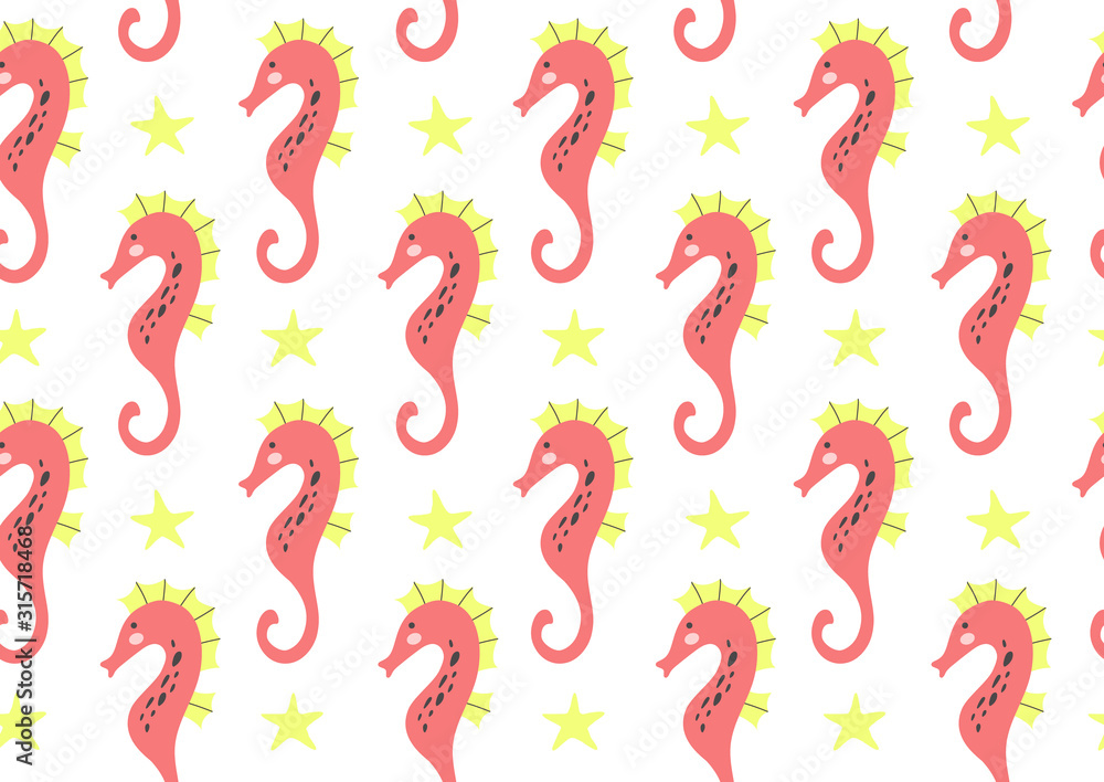 Seamless pattern with red seahorse. Vector Seamless pattern with red seahorse. Vector