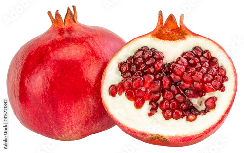 Pomegranate with slice isolated on white background