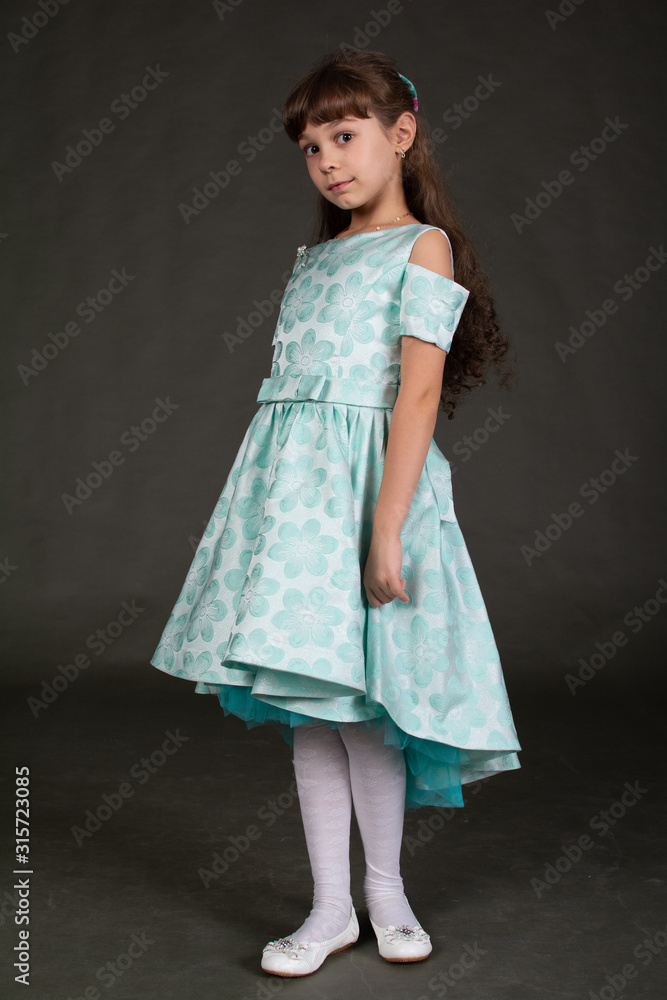 Portrait of a girl in a beautiful dress on a dark background. Portrait of a girl in a beautiful dress on a dark background.