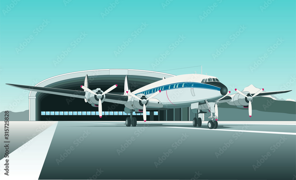 Fototapeta premium Super Constellation Vintage Propliner Apron Hangar