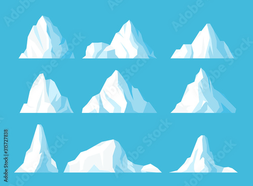 Print op canvas Icebergs in ocean flat vector illustrations set