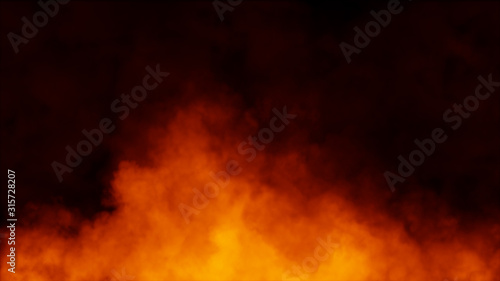 Explosion fire fog on isolated black background. Experiment chemistry smoke . The concept of aromatherapy. Stock illustration.