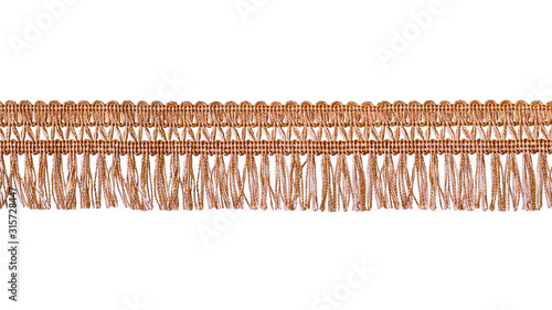 The fringe is beige. Isolated on a white background. Decor, design, decoration, texture.