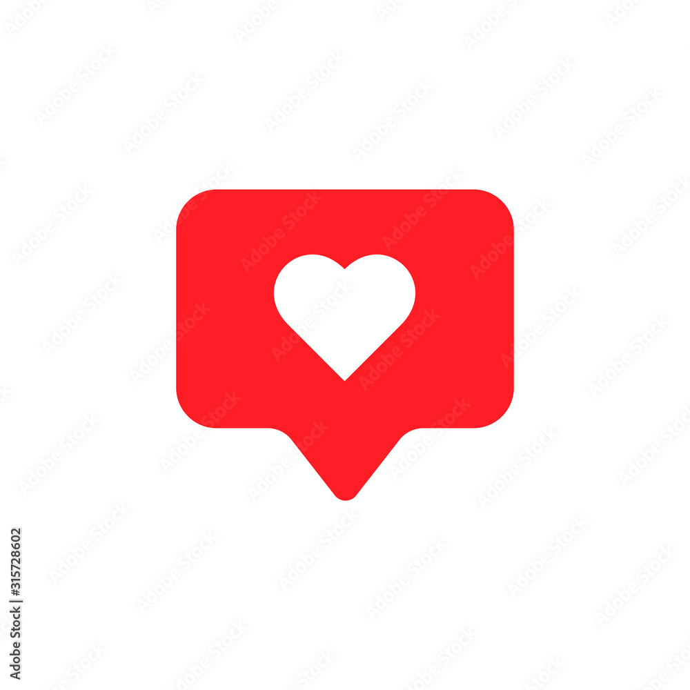 Red speech bubble flat vector icon.Social media notification.Like notification. Red speech bubble flat vector icon.Social media notification.Like notification.