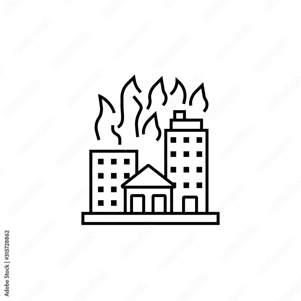 fire, arson, flames, building line icon. Elements of protests illustration icons. Signs, symbols can be used for web, logo, mobile app, UI, UX