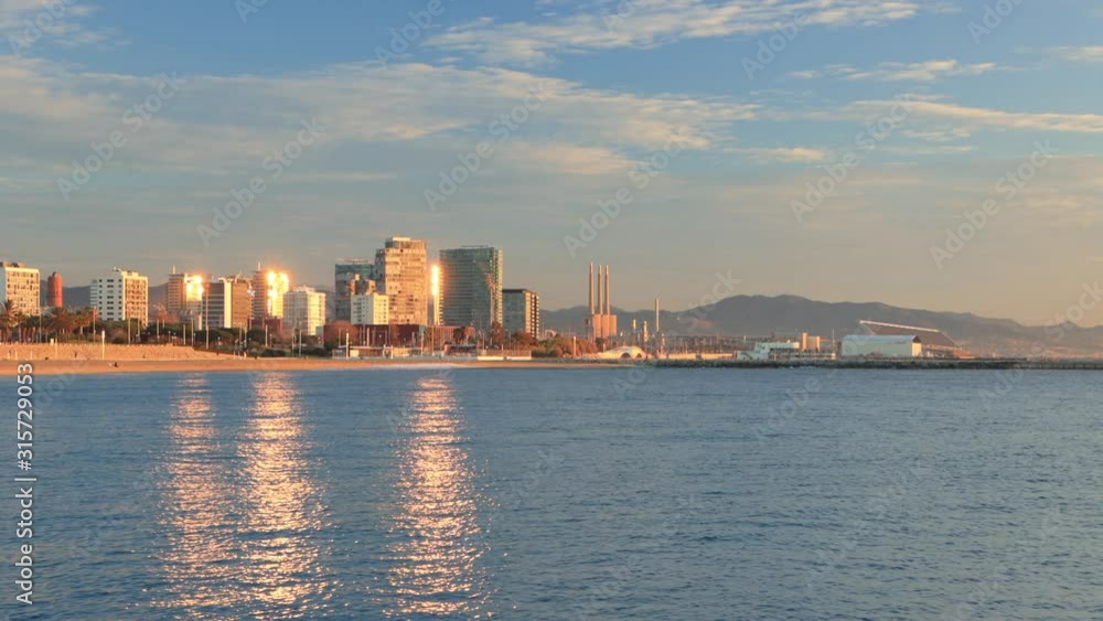 Morning on the beach of Poblenou in Barcelona, Spain Morning on the beach of Poblenou in Barcelona, Spain