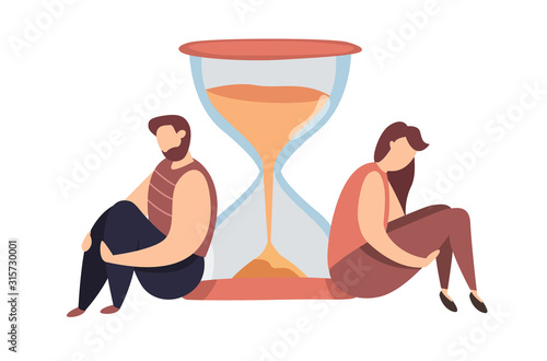 Vector concept of family conflict or relationship problem. Broken marriage. Conflicts between husband and wife. Breaking up people. Family quarrel
