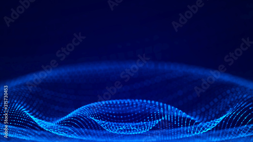 Futuristic particles background. Digital background with connected blue dots. Big data visualization. 3d rendering. © Oleksii