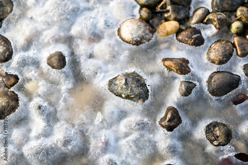 Close up of stones in frozen water